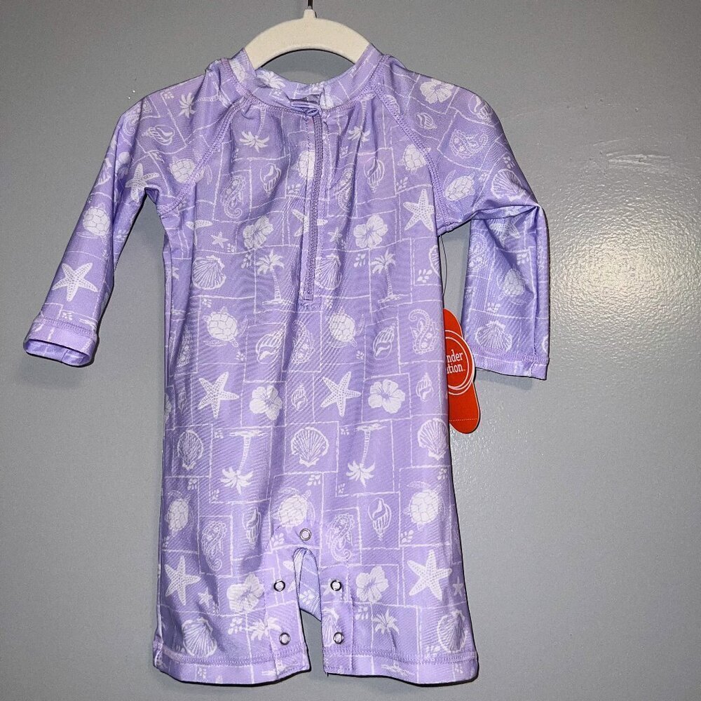 NWT Wonder Nation Baby Zip Rashie Lavender Sky Squares Size 6-9M - Picture 1 of 5